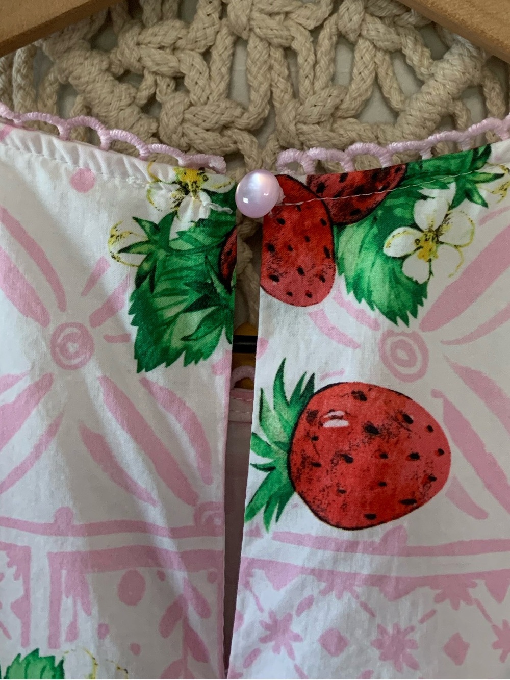 PEACH LOVE CALIFORNIA Berry Bliss Pink Cotton Strawberry Dress Size Medium - Picture 9 of 11